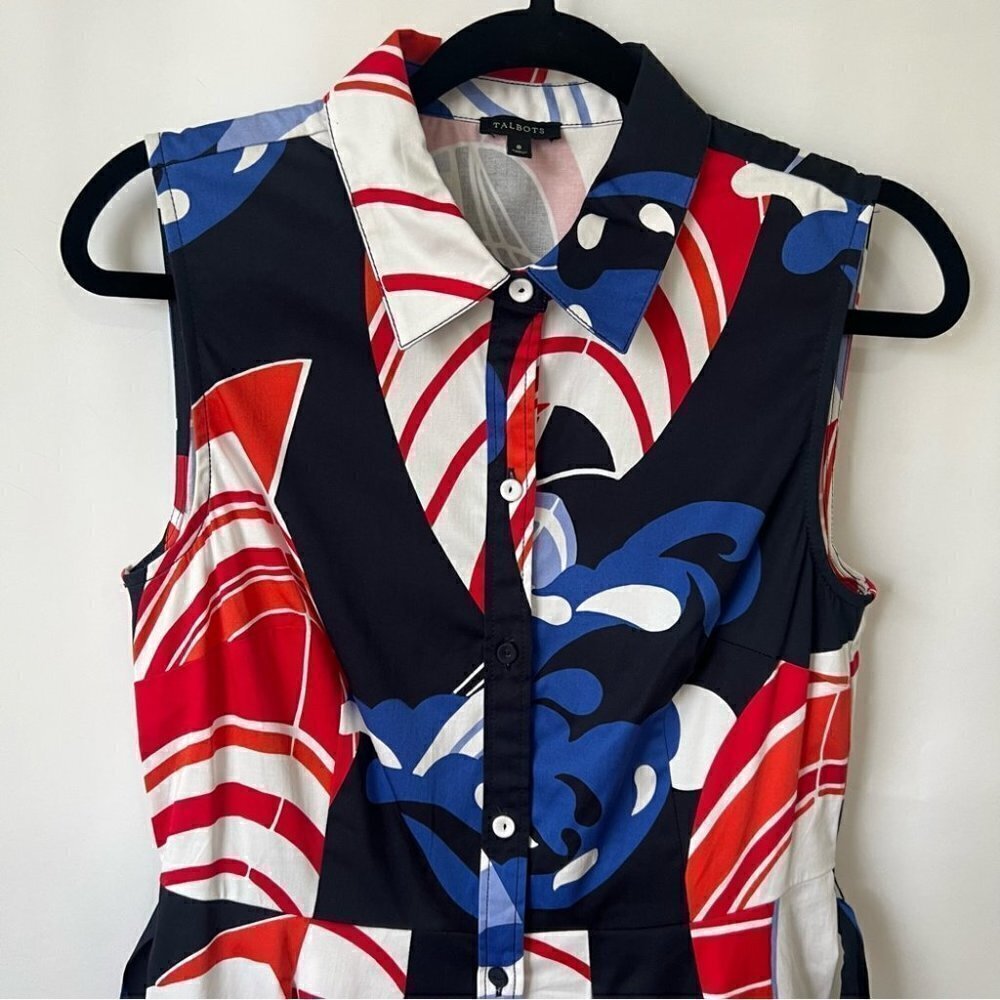Nwot - Talbots Multi-Color Button Up Sleeveless Collared Dress. Size: 8. - Picture 10 of 12
